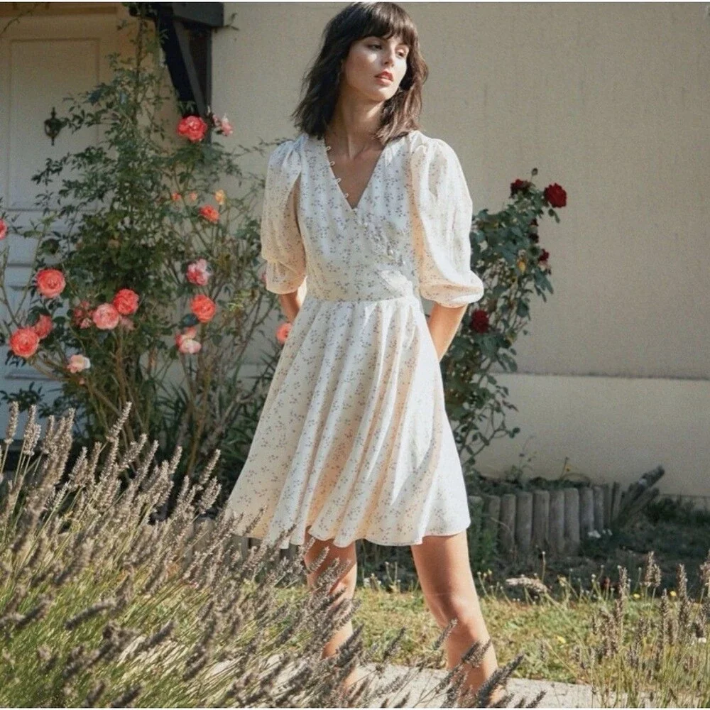 Quanta Du Soleil De Paris Women’s Monique Cream Floral Dress Size 34 XS Coquette